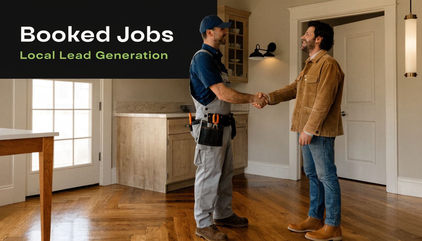 A professional contractor shaking hands with a homeowner inside a modern, bright residential kitchen.