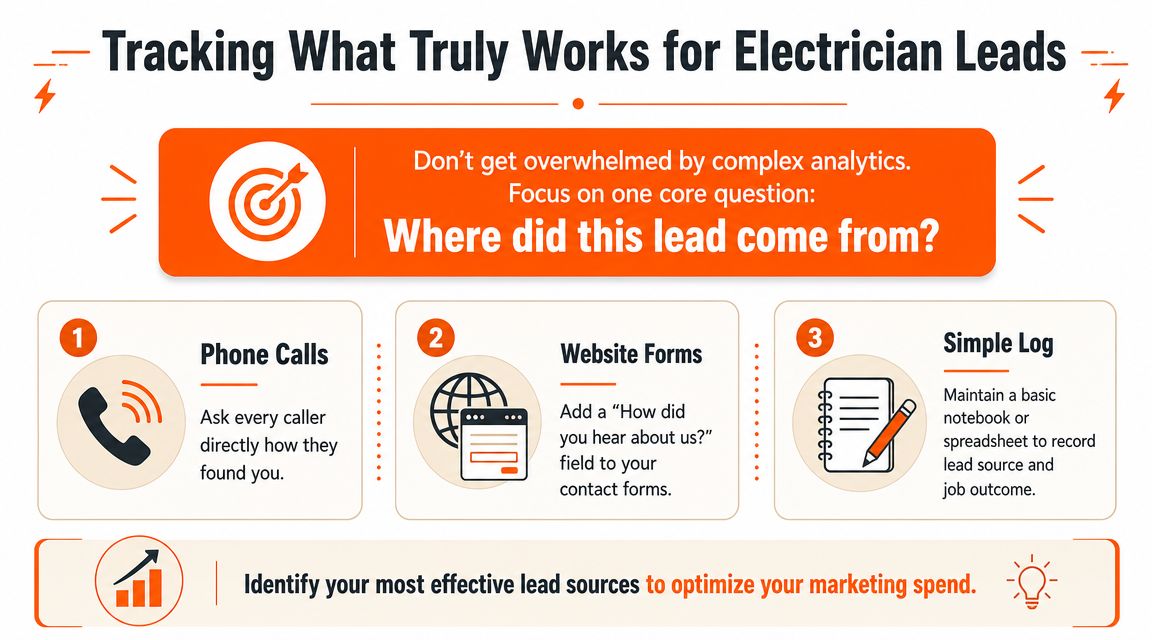 An infographic showing three simple steps for electricians to track where their customer leads are coming from.