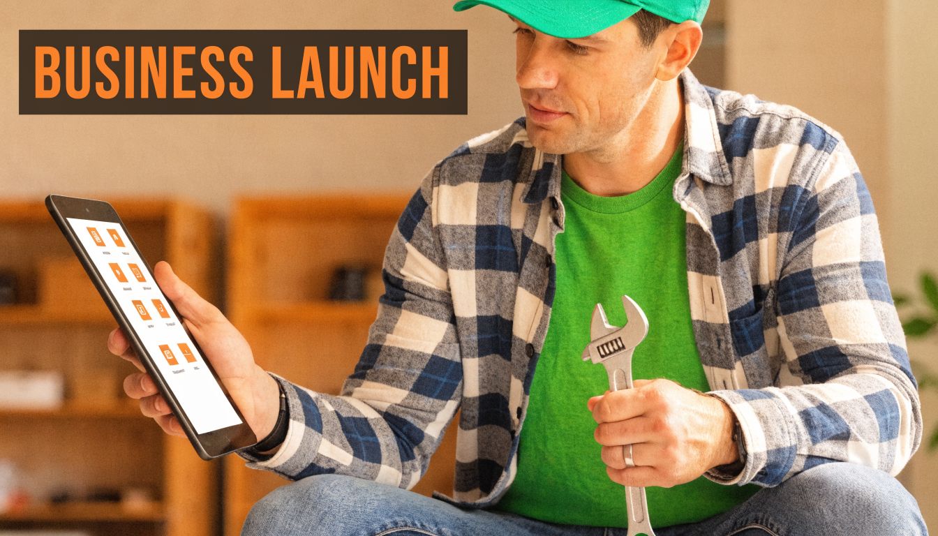 A technician wearing a green cap and plaid shirt holding a wrench and a digital tablet device.