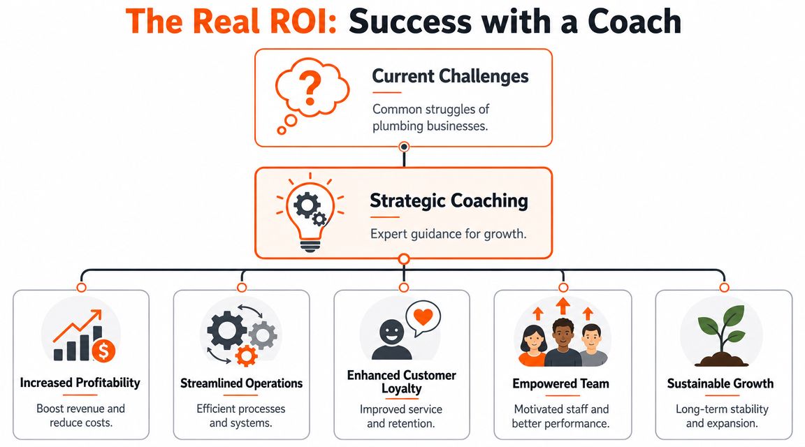 A diagram illustrating how strategic coaching leads to profitability, efficiency, and growth for plumbing businesses.