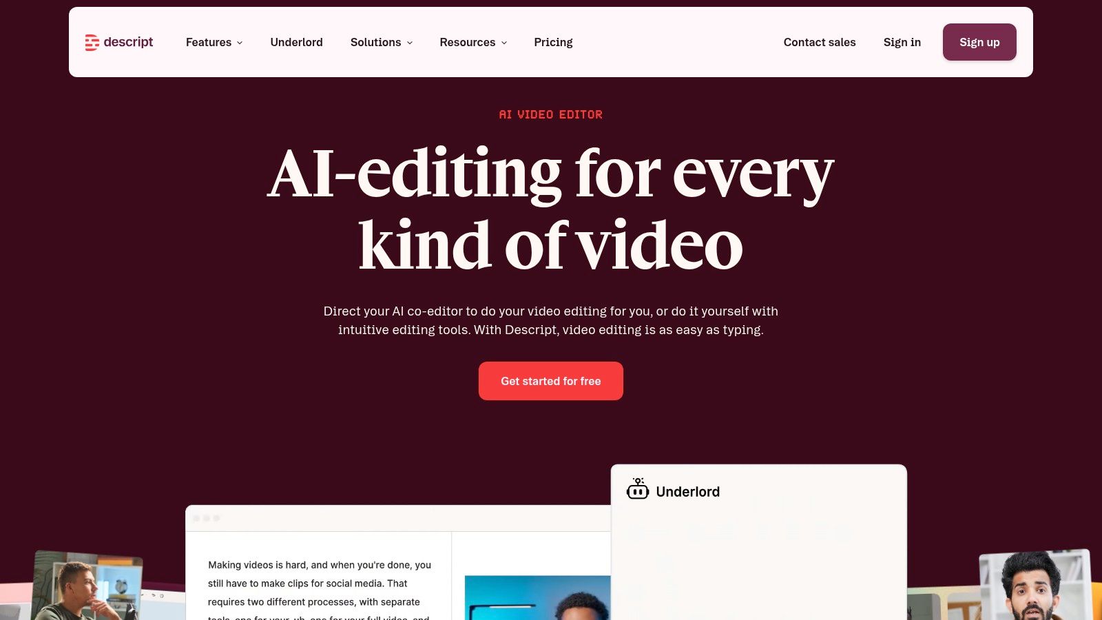 Descript (Free plan for AI-assisted audio/video)