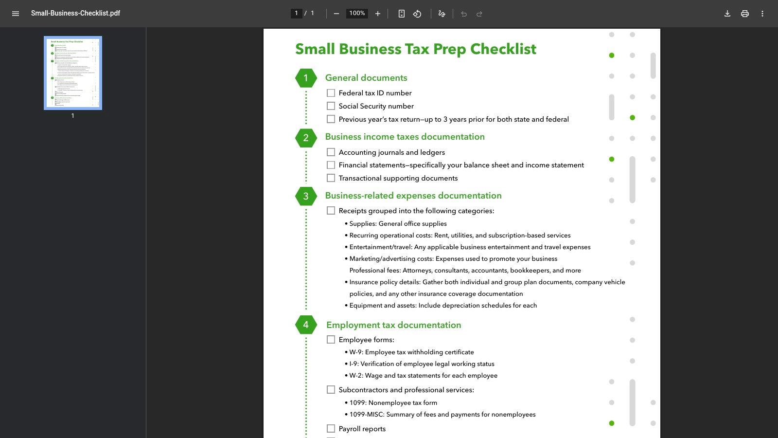 Intuit QuickBooks – Small Business Tax Prep Checklist (PDF)